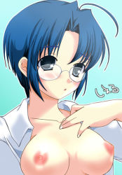 Rule 34 | 00s, 1girl, breasts, ciel (tsukihime), glasses, komaki ren, large breasts, nipples, open clothes, open shirt, shirt, solo, tsukihime
