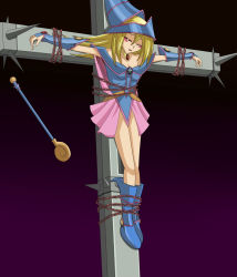 Rule 34 | bdsm, blonde hair, blush, bondage, bound, chain, cross, crucifixion, dark magician girl, closed eyes, highres, tagme, yu-gi-oh!, yuu-gi-ou, yu-gi-oh! duel monsters