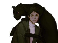 Rule 34 | 1boy, alternate costume, animal, black panther, canlendar, closed mouth, highres, jacket, male focus, naruto (series), panther, scar, scar on face, short hair, simple background, solo, spiked hair, sweater, turtleneck, turtleneck sweater, uchiha obito, white background