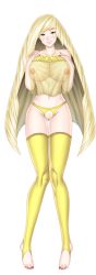 Rule 34 | absurdres, blonde hair, breasts, commission, commissioner upload, creatures (company), game freak, green eyes, highres, large breasts, long hair, lusamine (pokemon), mature female, nail polish, nightgown, nintendo, pokemon, pokemon sm, pollo1567, pubic hair, pussy, seductive smile, see-through, smile, thighhighs, very long hair