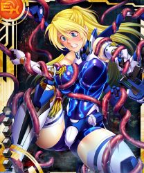 Rule 34 | 00s, 1girl, aisha clarisse, blonde hair, blue eyes, blush, bodysuit, grabbing another&#039;s breast, breasts, card (ex-orange), card (medium), clenched teeth, cyborg, grabbing, large breasts, long hair, restrained, taimanin (series), taimanin asagi, taimanin asagi battle arena all card gallery, taimanin asagi kessen arena, teeth, tentacles, zol