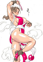 Rule 34 | 1girl, breasts, brown hair, fatal fury, large breasts, millefeuille, ponytail, shiranui mai, snk, solo, the king of fighters
