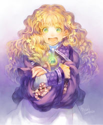 Rule 34 | 00s, 1girl, 2009, :d, bad id, bad pixiv id, blonde hair, brooch, candy, candy cane, curly hair, dated, food, green eyes, hair ornament, hakou (barasensou), halloween, jewelry, long hair, looking at viewer, open mouth, original, ribbon-trimmed clothes, ribbon trim, smile, solo, star (symbol), star hair ornament, star print