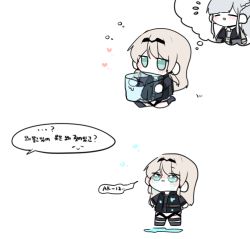 Rule 34 | :i, ak-12 (girls&#039; frontline), an-94 (girls&#039; frontline), bad id, bad twitter id, chibi, comic, crying, girls&#039; frontline, green eyes, hairband, heart, ice, ice cube, korean text, long hair, silver hair, speech bubble, thought bubble, translated, white background