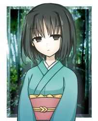Rule 34 | 1girl, black hair, japanese clothes, kara no kyoukai, kimono, ohitashi netsurou, ryougi shiki, short hair, solo