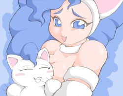Rule 34 | 1girl, animal ears, big hair, breast press, breasts, capcom, cat, cat ears, cat tail, fang, felicia (vampire), noise (lesion949), solo, tail, vampire (game)