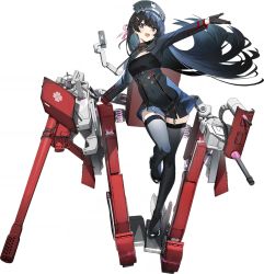 Rule 34 | 1girl, arm up, ash arms, black hair, black thighhighs, cannon, cellphone, gloves, hair ornament, hairclip, hat, leg up, looking at viewer, machinery, military, military uniform, nijisanji, official art, open mouth, phone, rigging, solo, thighhighs, transparent background, tsukino mito, uniform, virtual youtuber