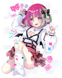 artist_request avaritia_(magicami) breasts looking_at_viewer magicami multicolored_hair short_hair small_breasts smile socks two-tone_hair white_socks