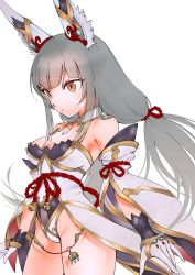 Rule 34 | 1girl, animal ears, breasts, cat ears, chest jewel, cleavage, detached sleeves, facial mark, highleg, highleg leotard, highres, leotard, long hair, low twintails, nia (blade) (xenoblade), nia (xenoblade), silver hair, small breasts, solo, thighhighs, twintails, ug333333, very long hair, xenoblade chronicles (series), xenoblade chronicles 2, yellow eyes