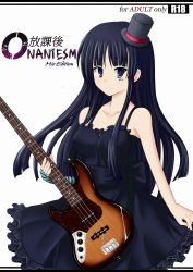 Rule 34 | 00s, 1girl, akiyama mio, bass guitar, black eyes, black hair, breasts, don&#039;t say &quot;lazy&quot;, dress, electric guitar, female focus, fender (company), fender jazz bass, fingerless gloves, gibson les paul, gloves, guitar, hat, instrument, k-on!, long hair, mini hat, mini top hat, sakuragawa dive, solo, top hat, white background