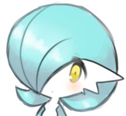 Rule 34 | 1girl, alternate color, blue hair, blue skin, blush, bob cut, closed mouth, colored skin, creatures (company), dot mouth, female focus, game freak, gardevoir, gen 3 pokemon, hair over one eye, light blush, looking at viewer, lotosu, lowres, multicolored skin, nintendo, pokemon, pokemon (creature), portrait, shiny pokemon, short hair, simple background, sketch, solo, two-tone skin, white background, white skin, yellow eyes
