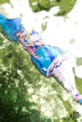 Rule 34 | 1girl, ankle boots, aoi tete, artist logo, backlighting, blue dress, blue eyes, blue footwear, blue hair, boots, brooch, closed eyes, commentary, cure sky, dappled sunlight, day, dress, dutch angle, fingerless gloves, frilled dress, frills, gloves, highres, hirogaru sky! precure, jewelry, leaf, long hair, lying, magical girl, multicolored hair, on back, on ground, outdoors, pink hair, precure, puffy short sleeves, puffy sleeves, short dress, short sleeves, sleepwear, sleeveless, sleeveless dress, solo, sora harewataru, streaked hair, sunlight, thighhighs, twintails, two-tone dress, white dress, white gloves, white thighhighs, wind, wing brooch, wing hair ornament