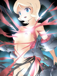 Rule 34 | 10s, 1girl, bad id, bad pixiv id, blonde hair, blue eyes, breasts, emily armond, glowing, gundam, gundam age, machine, nipples, nude, pantyhose, pussy, science fiction, short hair, small breasts, solo, torn clothes, torn pantyhose, uncensored, wancozow