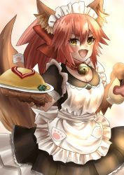 Rule 34 | 1girl, absurdres, alternate costume, animal ear fluff, animal ears, animal hands, apron, artist request, bad id, bad pixiv id, bell, blush, breasts, cat paws, cleavage, collar, enmaided, fang, fate/grand order, fate (series), food, fox ears, fox girl, fox tail, gloves, highres, jingle bell, large breasts, looking at viewer, maid, maid apron, maid headdress, neck bell, open mouth, paw gloves, pink hair, solo, standing, tail, tamamo (fate), tamamo cat (fate), tamamo cat (second ascension) (fate)
