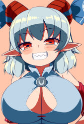 Rule 34 | 1girl, animal ears, breasts, cleavage cutout, clothing cutout, gero zoukin, goat ears, highres, horns, large breasts, pointy ears, solo, touhou, toutetsu yuuma