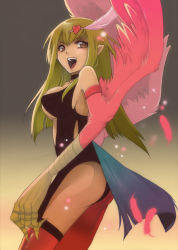 Rule 34 | 1girl, :d, aikosu (icos), ass, blonde hair, blue eyes, breasts, duel monster, feathers, green hair, hair ornament, hairpin, harpie girl (yu-gi-oh!), harpy, heart, heart hair ornament, large breasts, long hair, monster girl, open mouth, pointy ears, smile, solo, winged arms, wings, yu-gi-oh!, yu-gi-oh! duel monsters