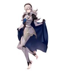 Rule 34 | 1girl, armor, barefoot, bthx, cape, corrin (female) (fire emblem), corrin (fire emblem), fire emblem, fire emblem fates, fire emblem heroes, full body, hair ornament, hairband, highres, long hair, looking at viewer, nintendo, official art, pointy ears, red eyes, smile, solo, toeless legwear, toes, transparent background, white hair