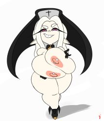 Rule 34 | ass, breasts, choker, final fantasy, final fantasy xiv, highres, huge breasts, lalafell, long ears, long hair, nipple piercing, nun, piercing, red eyes, shortstack, smug, thick thighs, thighs, underground (artist), white hair