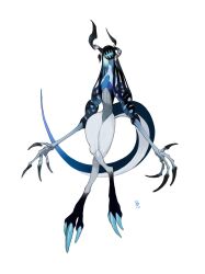 Rule 34 | black skin, black tail, blue skin, blue tail, claws, colored skin, creature, full body, highres, kamikiririp, no humans, open mouth, original, solo, tail, white background, white skin, white tail
