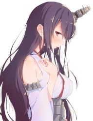 Rule 34 | 10s, 1girl, aida takanobu, bad id, bad twitter id, bare shoulders, blush, breasts, detached sleeves, fusou (kancolle), hair ornament, hand on own chest, kantai collection, large breasts, long hair, looking at viewer, nontraditional miko, parted lips, profile, purple hair, red eyes, simple background, sketch, solo, upper body, white background