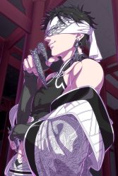 Rule 34 | 1boy, black hair, blindfold, chinese clothes, covered eyes, earrings, highres, ikoka no.2, jewelry, male focus, parted lips, qin shi huang, short hair, shuumatsu no valkyrie, solo