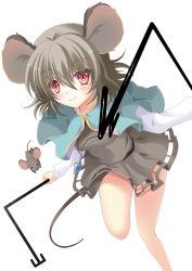 Rule 34 | 1girl, animal, animal ears, bad id, bad pixiv id, blush, capelet, dowsing rod, female focus, grey hair, jewelry, long sleeves, mouse (animal), mouse ears, mouse tail, nazrin, pendant, scarf, short hair, smile, solo, suzuki (ageha), tail, touhou, white background