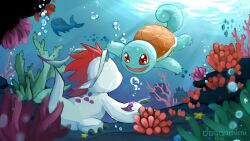 Rule 34 | bubble, claws, creatures (company), digimon, game freak, gen 1 pokemon, gomamon, highres, looking at another, nintendo, pokemon, squirtle, underwater, whale, whamon
