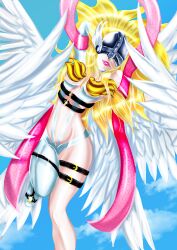 Rule 34 | absurdres, angel, angel girl, angewomon, digimon, digimon (creature), head wings, highres, long hair, mask, wings