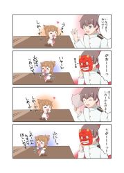 Rule 34 | 10s, 1boy, 1girl, 4koma, admiral (kancolle), aged down, brown hair, comic, crying, dress, folded ponytail, gale kawaii, heart, inazuma (kancolle), kantai collection, mask, military, military uniform, naval uniform, neckerchief, oni mask, open mouth, red neckerchief, running, sailor dress, scared, translation request, uniform, wavy mouth