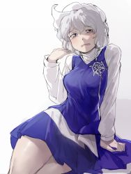 Rule 34 | 1girl, blush, geppewi, hat, letty whiterock, looking at viewer, open mouth, short hair, silver hair, simple background, sketch, solo, touhou, white background