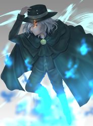 Rule 34 | 1boy, absurdres, black hat, closed mouth, edmond dantes (fate), fate/grand order, fate (series), glowing, glowing eye, hat, highres, looking away, male focus, orange eyes, short hair, solo, suiroh (shideoukami), white hair