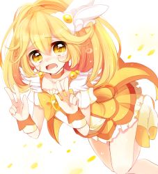 Rule 34 | 10s, 1girl, asprach, bike shorts, blonde hair, bow, cure peace, double v, hair flaps, kise yayoi, long hair, magical girl, precure, ribbon, skirt, smile precure!, solo, v, wide ponytail, yellow bow, yellow eyes, yellow skirt, yellow theme