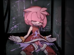 Rule 34 | 1girl, amy rose, animal ear fluff, animal ears, animal nose, artist name, bangle, bare shoulders, bathroom, body fur, boots, bracelet, breasts, cat girl, closed eyes, commentary, danganronpa: trigger happy havoc, danganronpa (series), death, dress, english commentary, facing viewer, furry, furry female, gloves, grimace shake (meme), highres, hope&#039;s peak academy, indoors, jewelry, knee boots, knees together feet apart, kumo zd, mcdonald&#039;s, medium hair, meme, on floor, open mouth, parody, pink fur, pink hair, purple liquid, red dress, red footwear, reflection, scene reference, short dress, signature, sitting, sleeveless, sleeveless dress, small breasts, solo, sonic (series), turtleneck, turtleneck dress, white gloves