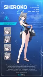 Rule 34 | absurdres, animal ears, bag, black one-piece swimsuit, blue archive, blue halo, blue skirt, breasts, competition swimsuit, cross hair ornament, duffel bag, extra ears, hair ornament, halo, highres, medium breasts, medium hair, mismatched pupils, mx2j, official art, one-piece swimsuit, shiroko (blue archive), shiroko (swimsuit) (blue archive), skirt, swimsuit, two-tone swimsuit, wolf ears