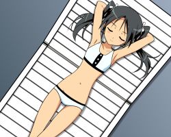 Rule 34 | 00s, 1girl, armpits, bikini, black hair, closed eyes, flat chest, francesca lucchini, lowleg, lying, ribbon, sleeping, solo, strike witches, swimsuit, thigh gap, thighs, twintails, vector trace, wallpaper, white bikini, world witches series