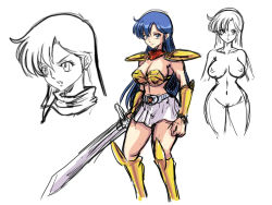 Rule 34 | armor, blue hair, breasts, character request, large breasts, nipples, patsuki, source request, sword, weapon