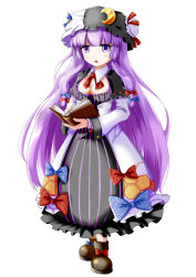 Rule 34 | 1girl, book, bow, breasts, crescent, hat, highres, kuroneko (fragrant olive), long hair, patchouli knowledge, purple eyes, purple hair, simple background, solo, touhou, very long hair, white background