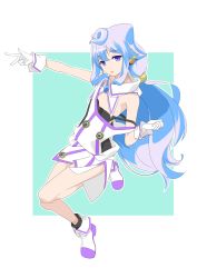 Rule 34 | 1boy, ahoge, blue hair, full body, gloves, hacka doll, hacka doll 3, highres, long hair, looking at viewer, male focus, mito engine, purple eyes, solo, trap, white gloves