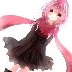 Rule 34 | 10s, 1girl, black legwear, crying, crying with eyes open, guilty crown, hair ornament, hairclip, highres, kakyoxx, long hair, looking at viewer, open mouth, pink hair, red eyes, scarf, solo, tears, twintails, yuzuriha inori