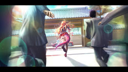 Rule 34 | 2girls, ahoge, amane kanata, angel, angel wings, ass, bad id, bad pixiv id, black hair, black jacket, black pants, black suit, bow, brown footwear, car, chasing, commentary, day, dragon girl, dragon horns, dragon tail, english commentary, fleeing, formal, from behind, gate, halo, highres, hololive, horn bow, horn ornament, horns, jacket, kiryu coco, kiryu coco (1st costume), lens flare, letterboxed, loafers, long hair, long sleeves, maru-chan niko, miniskirt, motion blur, motor vehicle, multiple girls, orange hair, outdoors, pants, pleated skirt, red skirt, running, ryuu ga gotoku (series), shoes, short hair, side-tie skirt, silver hair, single thighhigh, skirt, spoilers, standing, star halo, striped, striped bow, suit, tail, thigh strap, thighhighs, virtual youtuber, wings