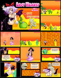 Rule 34 | 2girls, breasts, cactus, demon girl, demon wings, desert, doggystyle, egypt, english text, futanari, game, lamia, large breasts, long hair, monster girl, multiple girls, mummy, purple hair, pyramid (structure), ribbon, scorpion, screencap, sex, sex from behind, short hair, thighhighs, wings