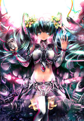 Rule 34 | 1girl, alternate costume, flower, hair flower, hair ornament, hatsune miku, heco (mama), highres, long hair, midriff, navel, revision, solo, twintails, vocaloid