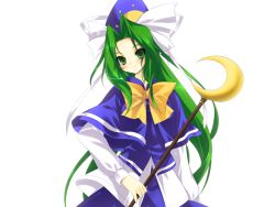 Rule 34 | 1girl, crescent, crescent moon, female focus, game cg, green eyes, green hair, hat, long hair, matching hair/eyes, mima (touhou), moon, riv (rivleaf), smile, solo, tachi-e, touhou, touhou (pc-98), transparent background, wizard hat