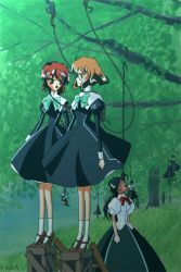 Rule 34 | 1990s (style), 6+girls, asphyxiation, brown hair, death, forest, hanged, hda, magic knight rayearth, multiple girls, nature, noose, red hair, rope