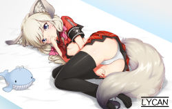 Rule 34 | 10s, 1girl, absurdres, animal ear fluff, animal ears, artist name, black thighhighs, blade &amp; soul, blonde hair, blue eyes, blunt bangs, blush, bow, breasts, checkered clothes, checkered skirt, covering own mouth, doll, fox ears, fox tail, hair bow, hand over own mouth, heart, highres, kitsune, long hair, looking at viewer, lycan, lying, lyn (blade &amp; soul), midriff, on side, panties, pantyshot, pink bow, red skirt, short sleeves, skirt, small breasts, solo, star-shaped pupils, star (symbol), symbol-shaped pupils, tail, thighhighs, underboob, underwear, whale doll, white panties