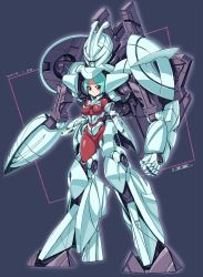 Rule 34 | 1girl, bodysuit, covered navel, dated, full body, green hair, gundam, highres, impossible bodysuit, impossible clothes, joints, looking at viewer, mecha, mecha musume, michi kuso, red bodysuit, red eyes, robot, robot joints, short hair, skin tight, solo, turn a gundam, turn x