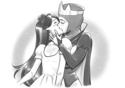 Rule 34 | 2girls, age difference, blush, breasts, caracol, child, choker, closed eyes, incest, kiss, large breasts, long hair, monochrome, mother and daughter, multiple girls, onee-loli, puffy short sleeves, puffy sleeves, queen grimhilde, short sleeves, simple background, small breasts, snow white, snow white and the seven dwarfs, tagme, upper body, yuri