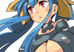 Rule 34 | 1girl, bare shoulders, blue hair, blush stickers, breasts, center opening, choker, cleavage, dizzy (guilty gear), guilty gear, guilty gear x, guilty gear xx, hounori, large breasts, long hair, red eyes, simple background, solo, twintails, underboob, upper body, white background