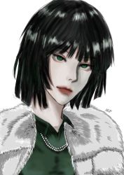 Rule 34 | 1girl, black hair, fubuki (one-punch man), green eyes, highres, jewelry, lipstick, makeup, necklace, one-punch man
