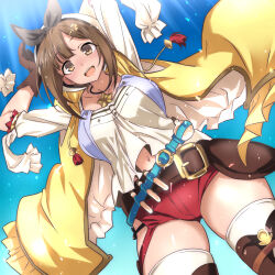 Rule 34 | 1girl, :d, atelier (series), atelier ryza, atelier ryza 1, breasts, brown eyes, brown gloves, brown hair, brown thighhighs, gloves, looking at viewer, medium breasts, nakahira guy, open mouth, red shorts, reisalin stout, short hair, short shorts, shorts, smile, solo, thick thighs, thighhighs, thighs, white headwear, white thighhighs